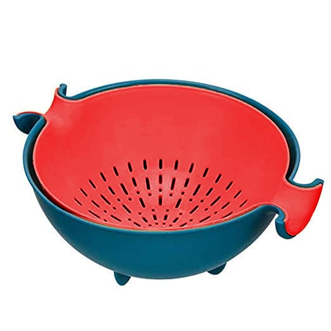 Frenchware 1 Unit Plastic Colander Bowl, Premium-grade Plastic, 100% Food Safe | Dishwasher Safe | Blue & Red