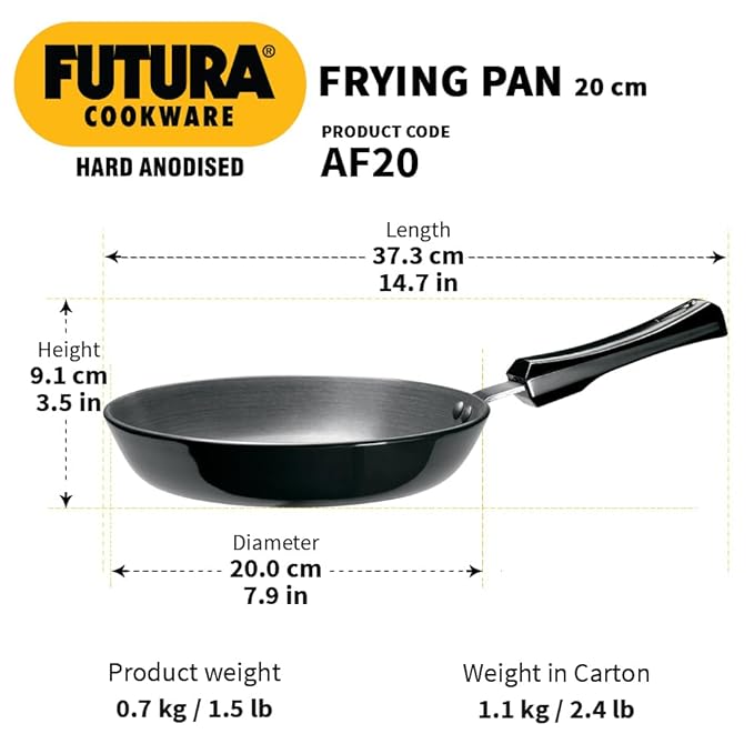 Hawkins Futura 20 cm Frying Pan, Hard Anodised Fry Pan, Small Frying Pan, Black