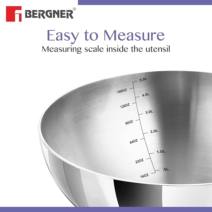 Bergner Be Essentials Tri-ply Stainless Steel 24 Cm (2.5 Liters) Tasra | Steel Kadai