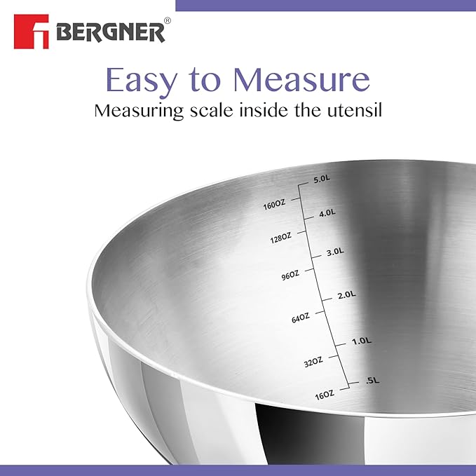 Bergner Be Essentials Tri-ply Stainless Steel 28 Cm | 4 Litres Tasra | Steel Kadai