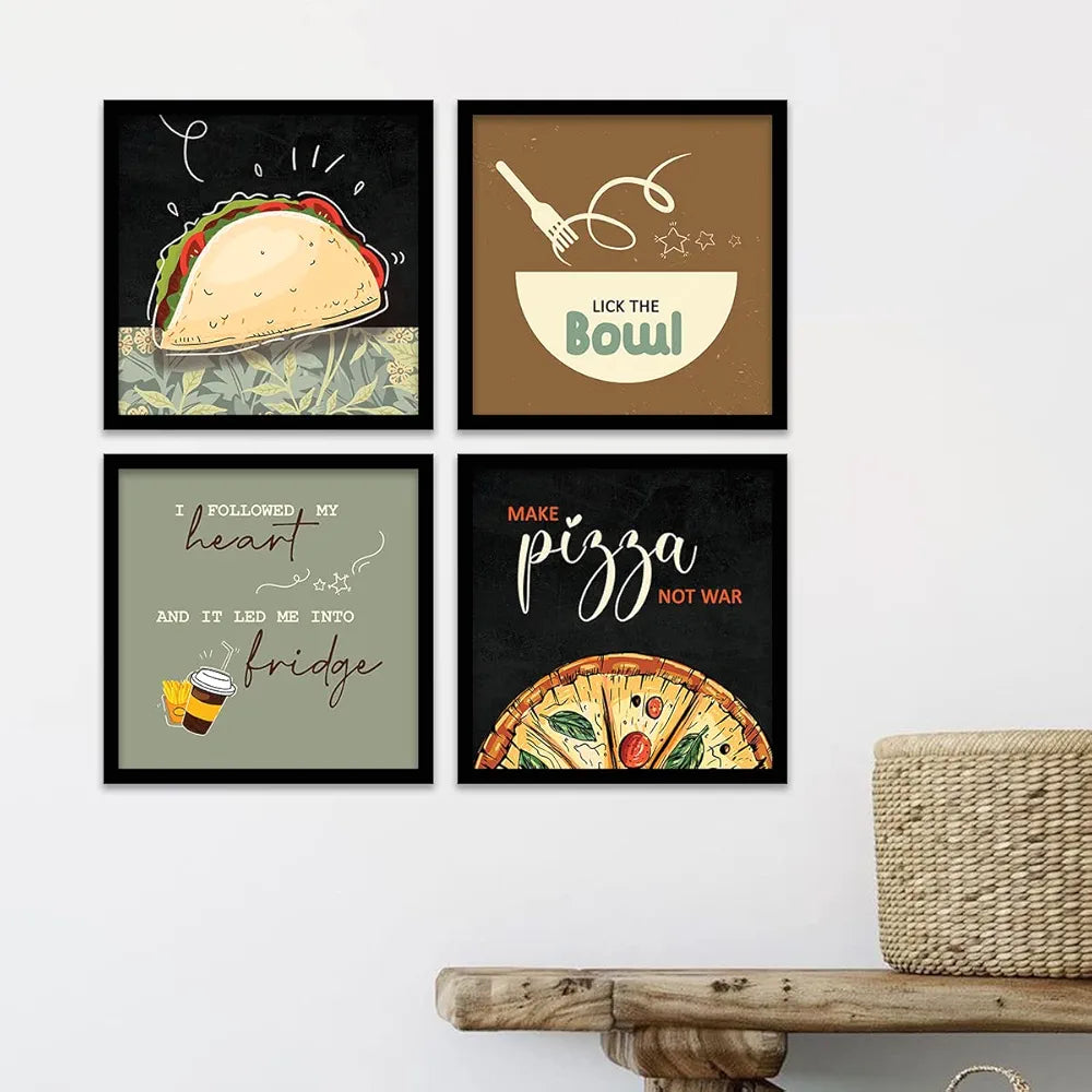 kotart Kitchen Quotes Funny Motivational Lick the Bowl Wall Paintings Set of 4 G