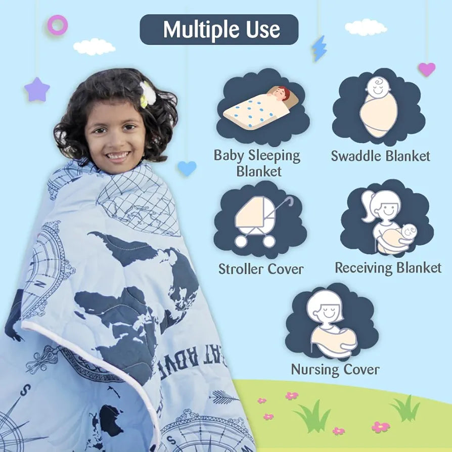 Divine Casa 120 GSM Microfiber Reversible Kids Single Bed Comforter Ultra-Soft Toddler Blanket Colour Blue Mirage