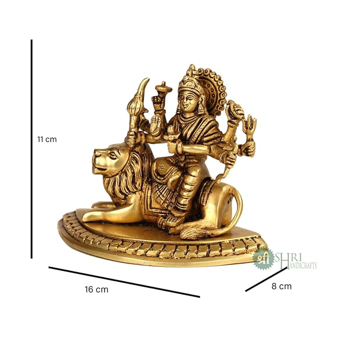 Indicast Brass Maa Durga Statue Idol of Sherawali Mata Murti | Golden Color