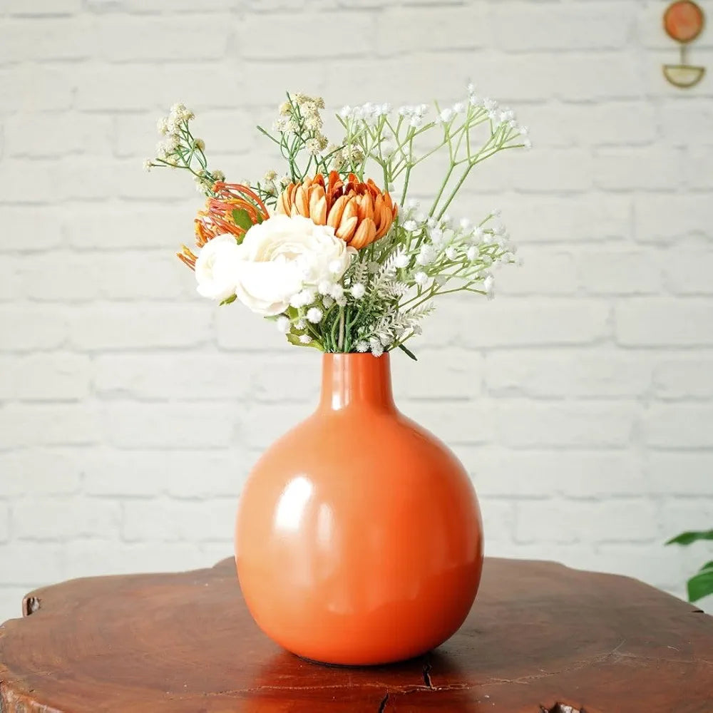 Behoma Metal Flower Vase Orange Flowers not Included