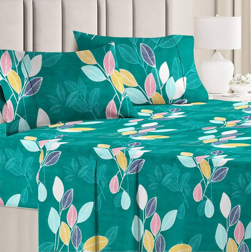 BSB Home Premium Double Bedsheet with 2 Pillow Covers 160 TC  3 Pcs Set Green and Blue