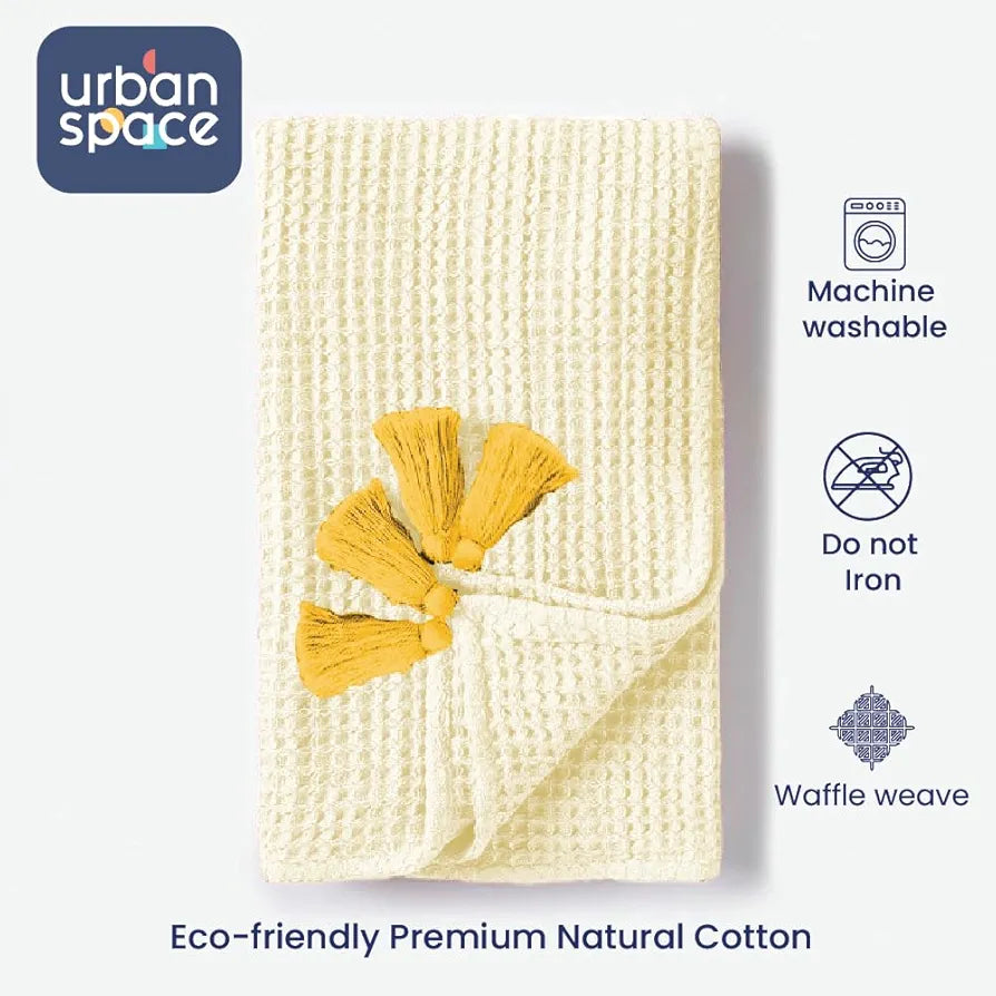 Urban Space Cotton Waffle Throw Blanket, Soft Decorative Throw for Living Room, Sofa, Chair and Couch, Handmade,Reversible and Breathable Throw 200 TC Waffle Beige