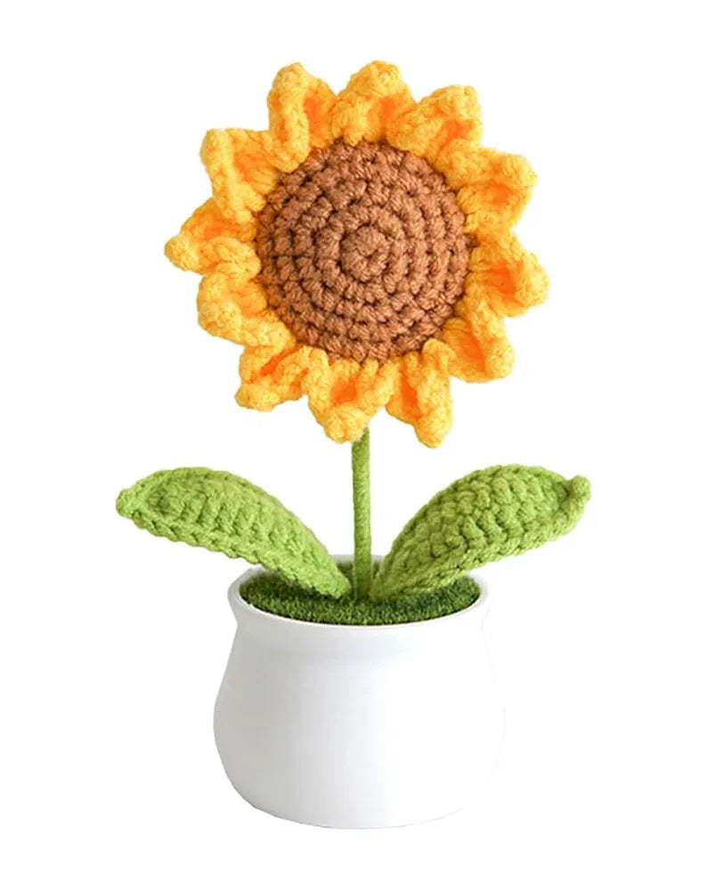 Handmade Crochet Sunflower Pot 1 PC Artificial Flower Knitted Wool Flower