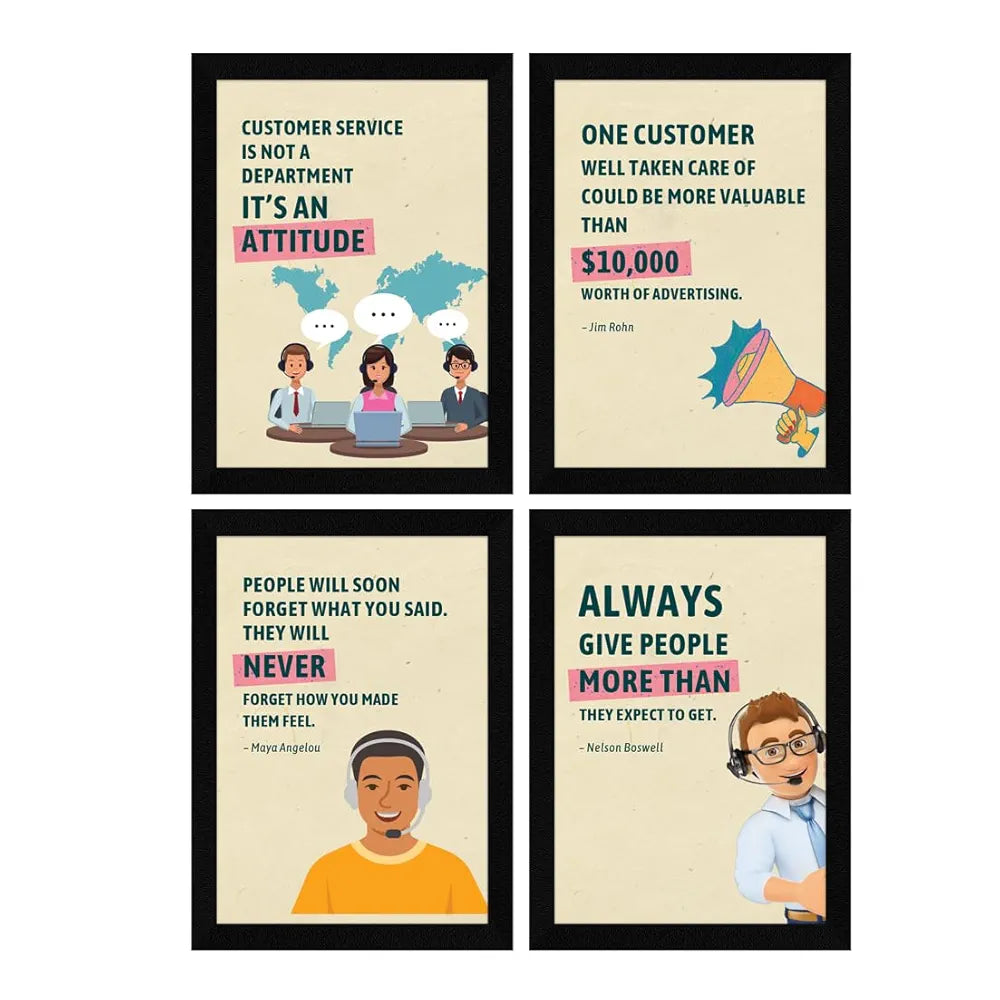 ArtX Paper Call Center Business Sales & Marketing Motivational Quotes AXF00177-MOT Framed Posters A4 Set of 4
