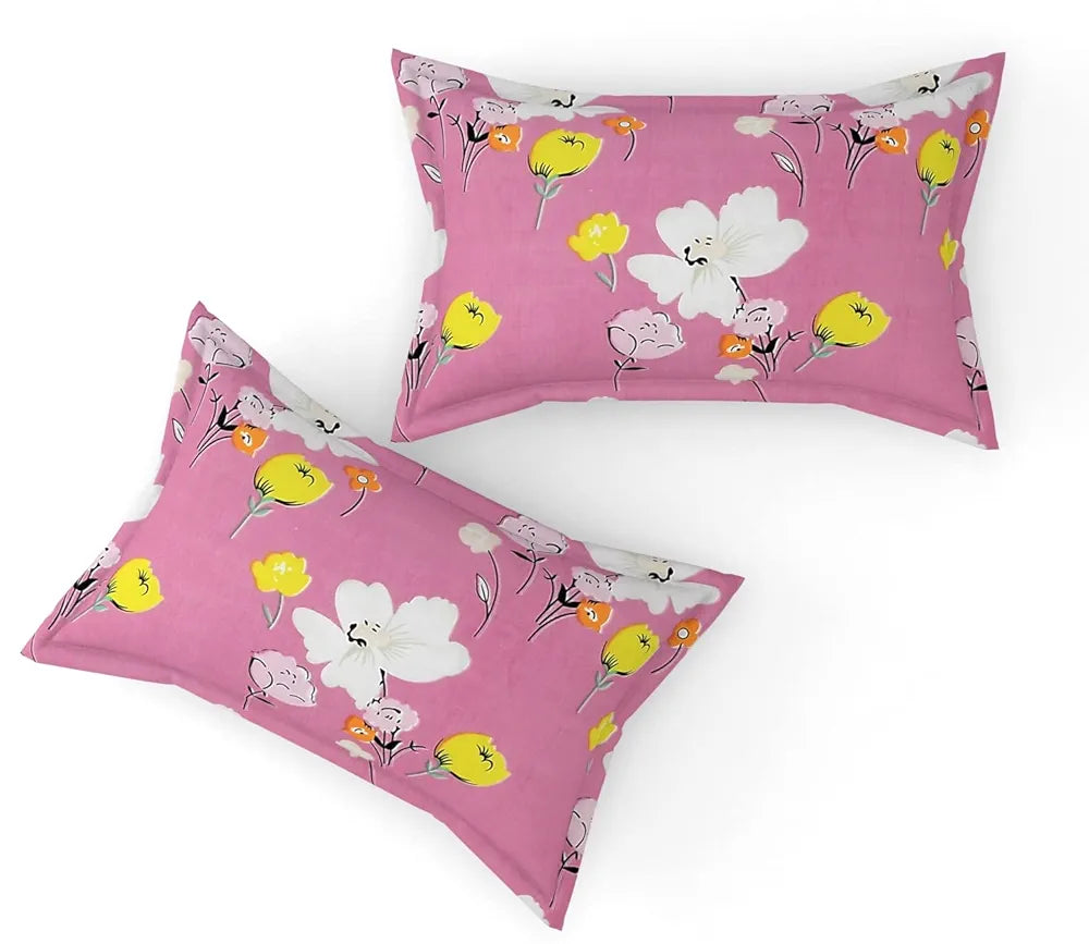 Fresh From Loom Elastic Fitted Floral Bed Sheets Bed Covers Soft Glace Cotton Fitted Bedsheet King Size Bed With Two Pillow Cover,144 TC Punch Pink