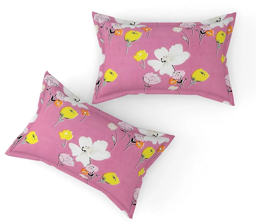 Fresh From Loom Floral Design Bed Spread With Pillow Covers Hypo-Allergenic Microfiber King Bedsheet For Double Bed Wrinkle Free Bedsheets Bedcover 144 TC Punch Pink