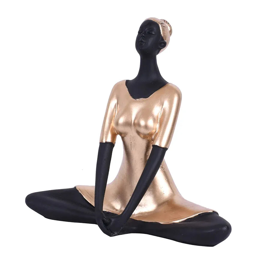 Jaipur Ace Yoga Lady Polyresin Face Black Gold Themed Statue Creative Abstract Design Art Figurine Yoga Lady (Black Gold)