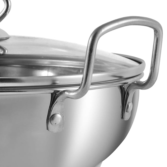 Vinod Stainless Steel Kadhai with Glass Lid - 1.7 Litre, 20cm | Extra Thick, SAS Heavy Bottom | Kadai for Cooking