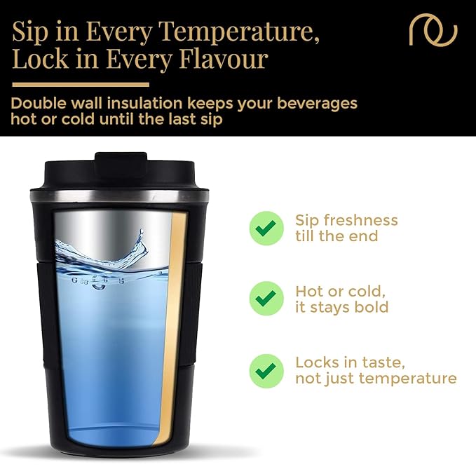 Frenchware Coffee Mug | 510 Ml | Tumbler, Flask for Tea Coffee, Insulated Coffee Mug | Coffee Mug With Leakproof Lid | Black