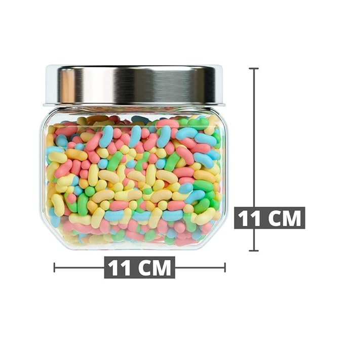Femora Kitchen Storage Jars Transperent Glass With Steel Lid Air Tight Jar | 850 Ml | 1150 Ml | 2000 Ml | Pack of 3