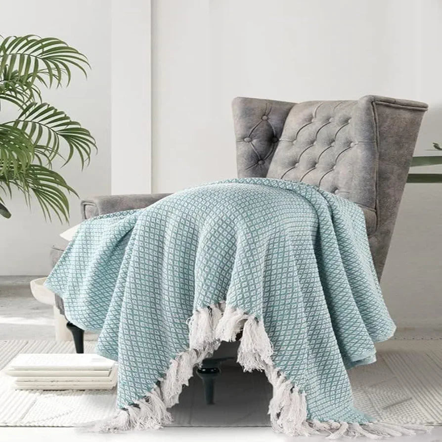Sashaa World Soft Throw Blanket Colour Ice Blue/White