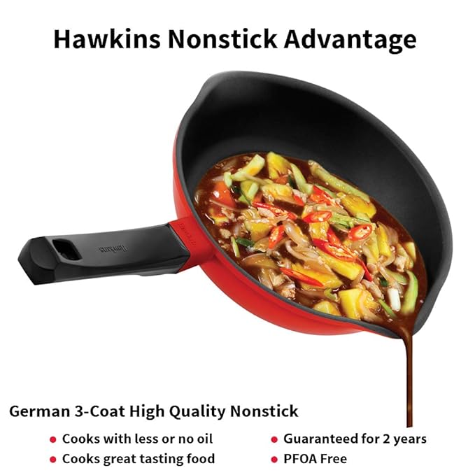 Hawkins 22 cm Frying Pan Die Cast Non Stick Fry Pan Ceramic Coated Pan Red