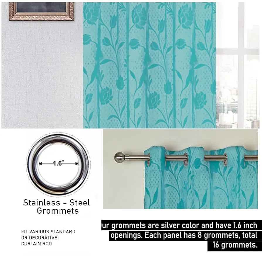 Cloth Fusion Sheer Curtain Long Door 9 Feet Rose-Turquoise