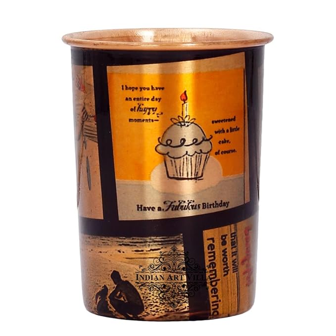 Indian Art Villa Printed Designer Copper Glasses Tumbler Cup (Pack of 6)