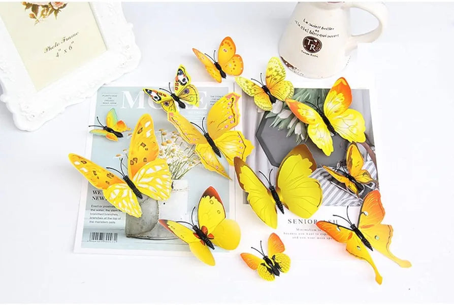 Jaamso Royals Yellow 3d Magnet Butterfly Stickers-self-adhesive