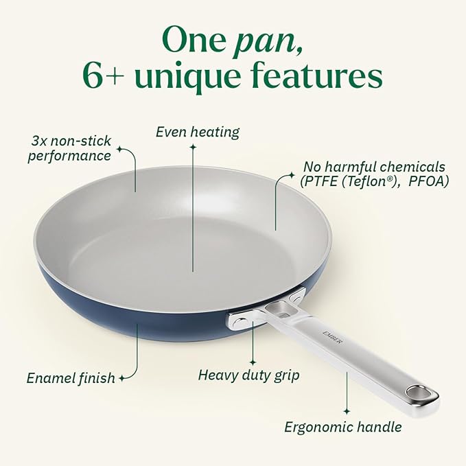 Ember Cookware Arcilla Ceramic Non-stick Egg Pan 20cm | Stainless Steel Handle | Blue