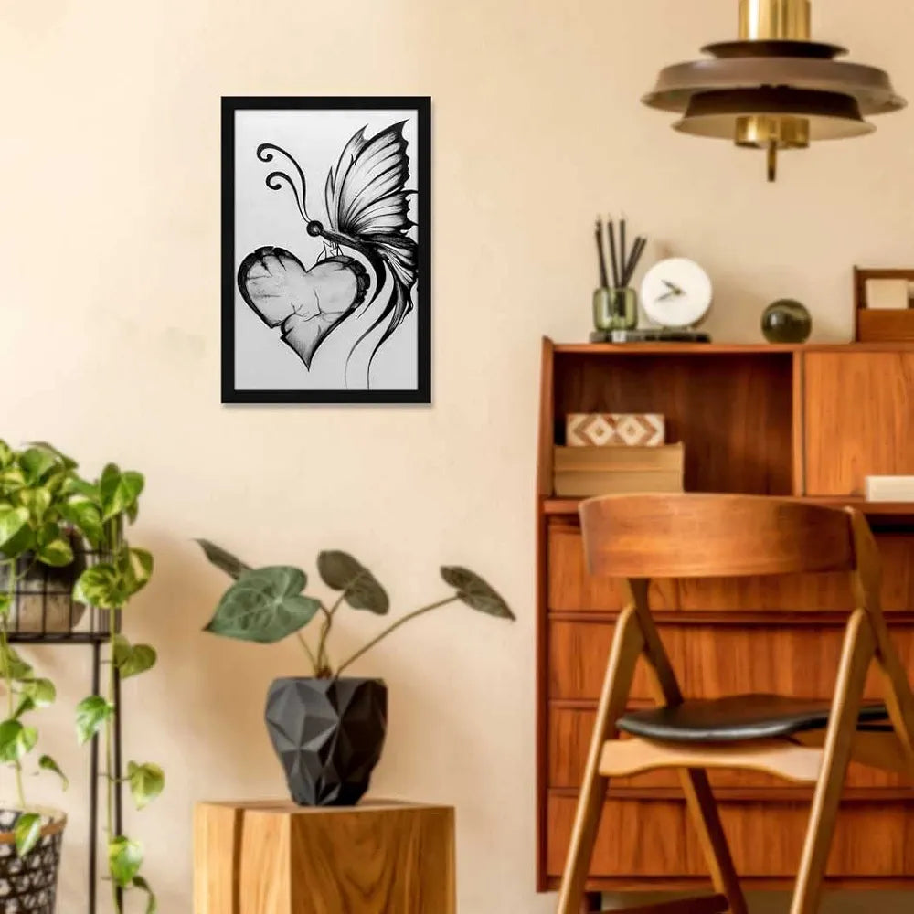 ArtX Paper Charcoal Framed Wall Art Painting Black and White Abstract Set of 1