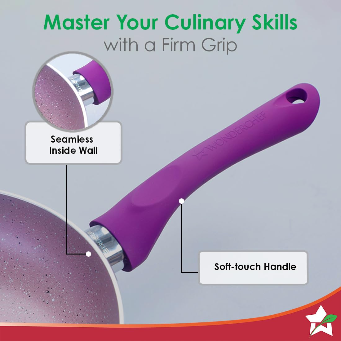 Wonderchef Royal Velvet Non-stick 24cm Fry pan I Induction Ready | Soft-touch handles |Non – Toxic I Virgin Aluminium