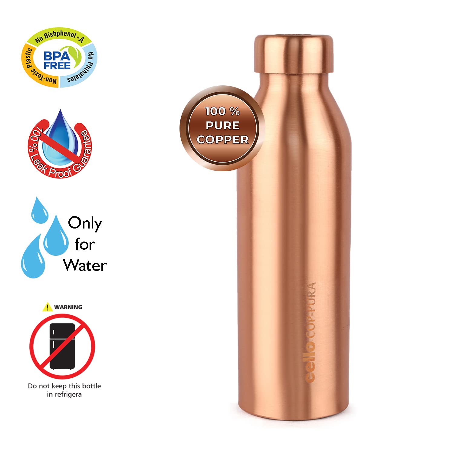 Cello Cop-pura Moksha Copper Bottle Gift Set with Glasses