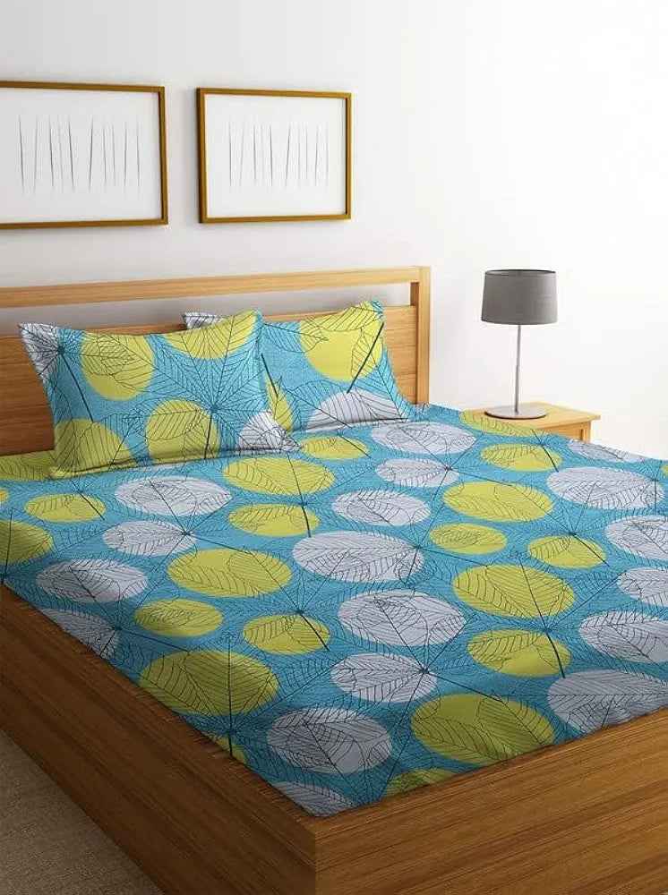 BSB Home Premium Double Bedsheet with 2 Pillow Covers 160 TC Supersoft Microfiber 3 Pcs Set Green and Yellow