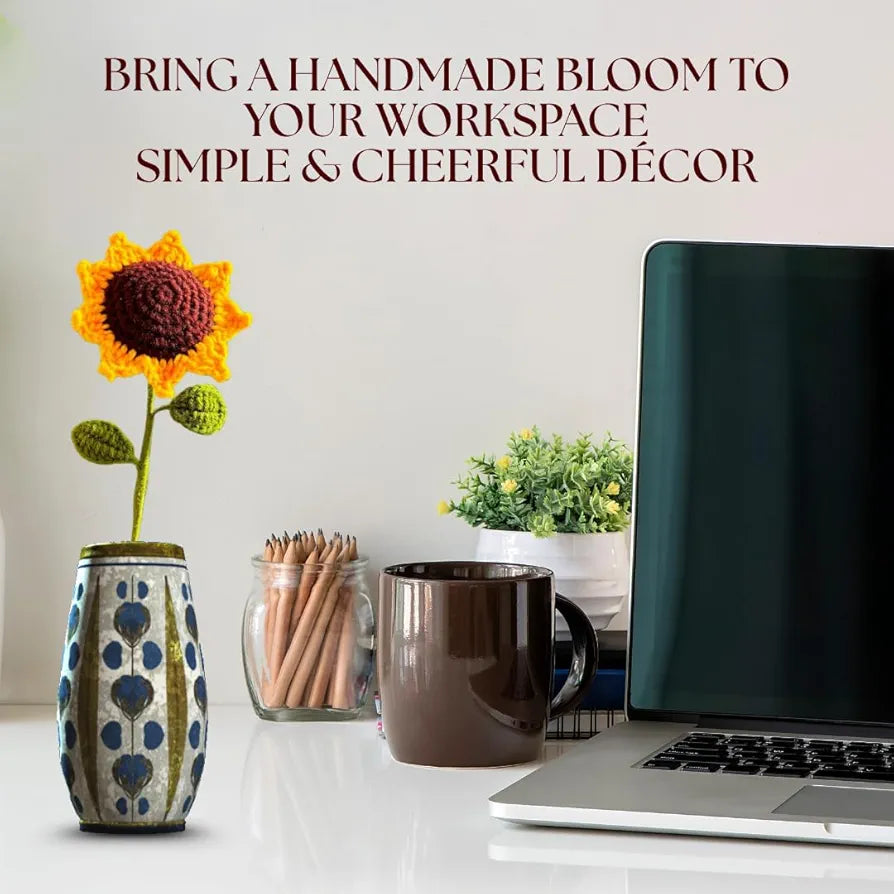 Crochet Sunflower Decor Knitted Fake Sunflower Crochet Artificial Daisy with Stem Multicolour