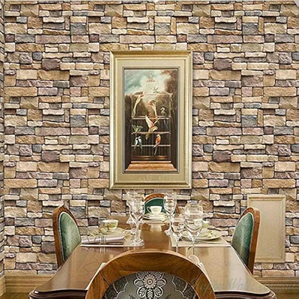 Jaamso Royals Brick Stone Vinyl Peel and Stick Wall Papers for Home Brick Wallpapers 500CM