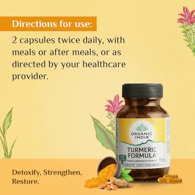 Organic India Turmeric Formula Bottle | Strong Anti-inflammatory | Enhances Skin, Bone, and Joint Health - 60 Capsules