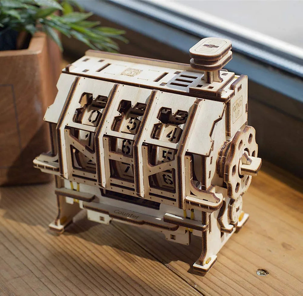 Ugears STEM Counter Model Kit - Creative Wooden Model Kits for Adults, Teens and Children - DIY Mechanical Science Kit for Self Assembly - Unique Educational and Engineering 3D Puzzles with App