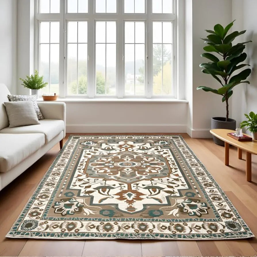 Sajavat Home Cotton Printed Rectangular Floor Rug Colour Sage green