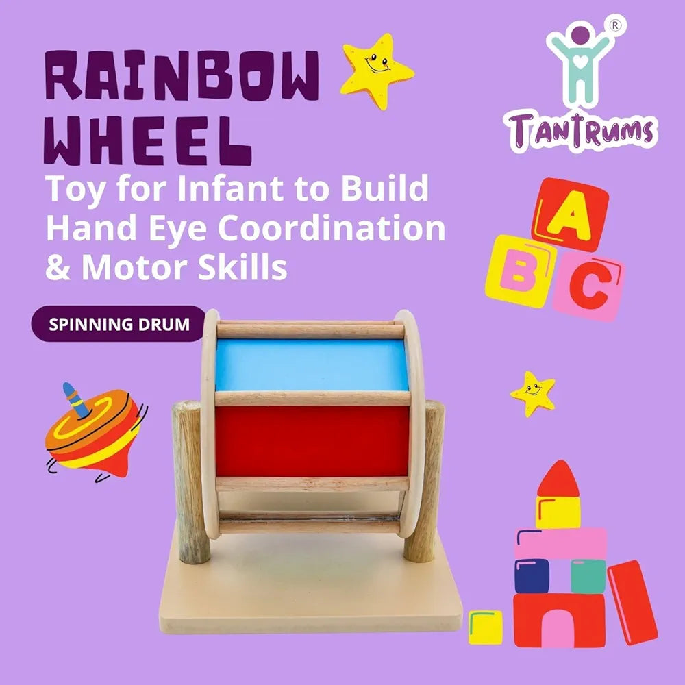 Tantrums Wooden Rainbow Wheel Toy for Infant to Build Hand Eye Concentration Motor Skills I Multicolor Rainbow Spinner