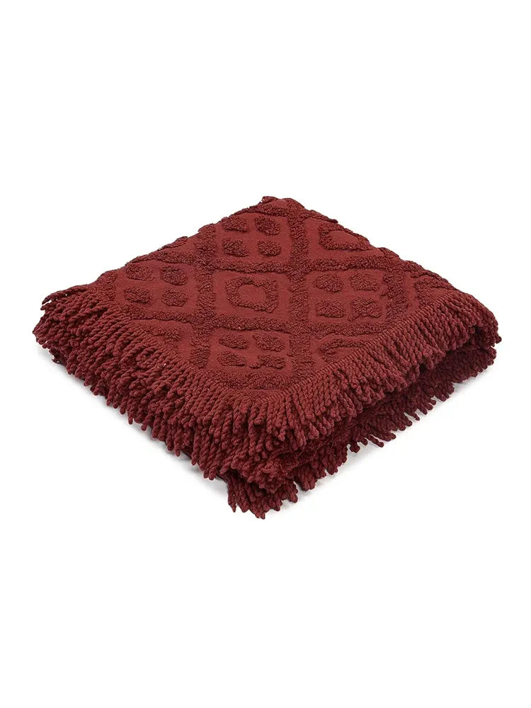 Saral Home Soft Cotton Unique Design Tufted Throw Colour Maroon