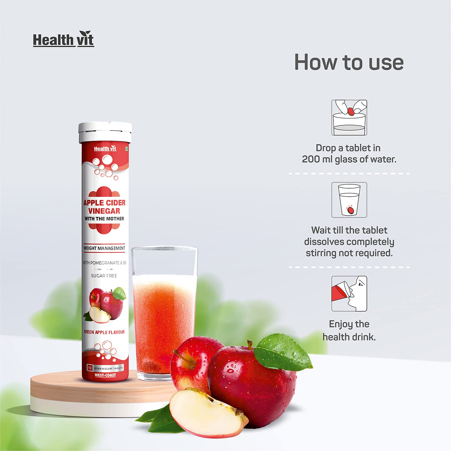 Healthvit Apple Cider Vinegar 500mg with Pomegranate & B6 - 10 tabs