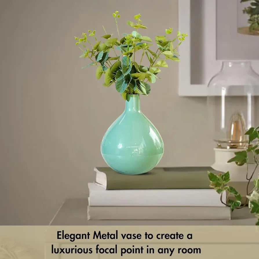 Behoma Metal Round Flower Vase Sea Mist Green Tall Vase Flowers not Included