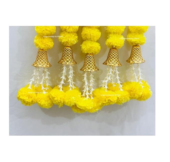 Marigold Fluffy Flowers with Bell and Tuberoses - 5 Pcs