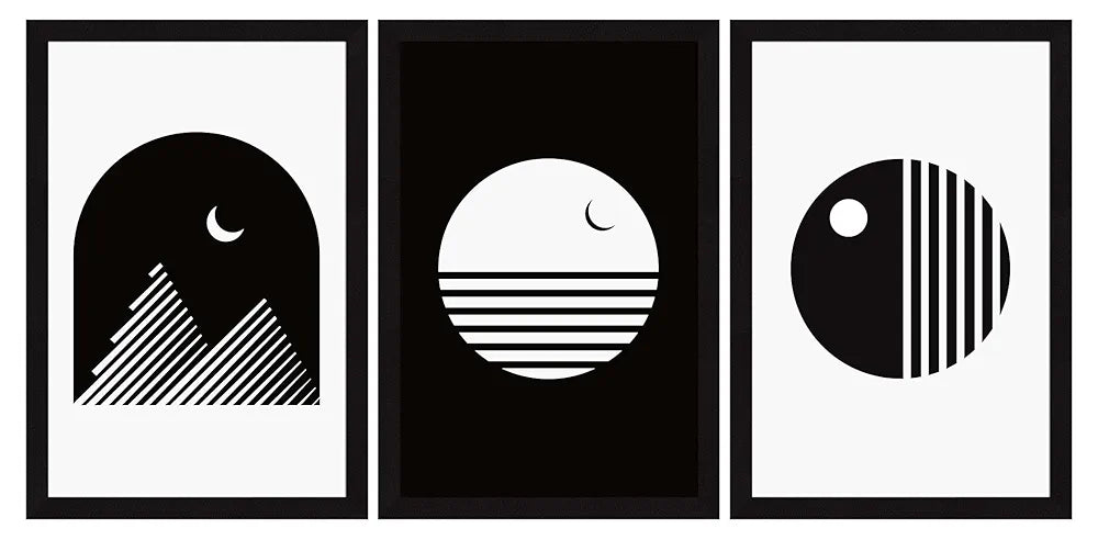 ArtX Paper Sun & Moon Wall Painting Big Size Framed Painting Multicolor Set Of 3