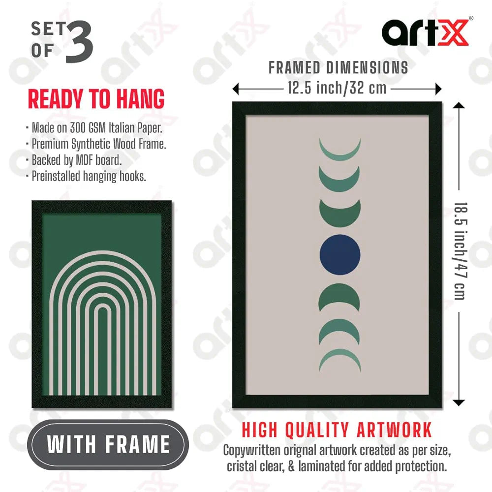 ArtX Paper Bohemian Shapes Wall Painting Boho Framed Painting Set Of 3