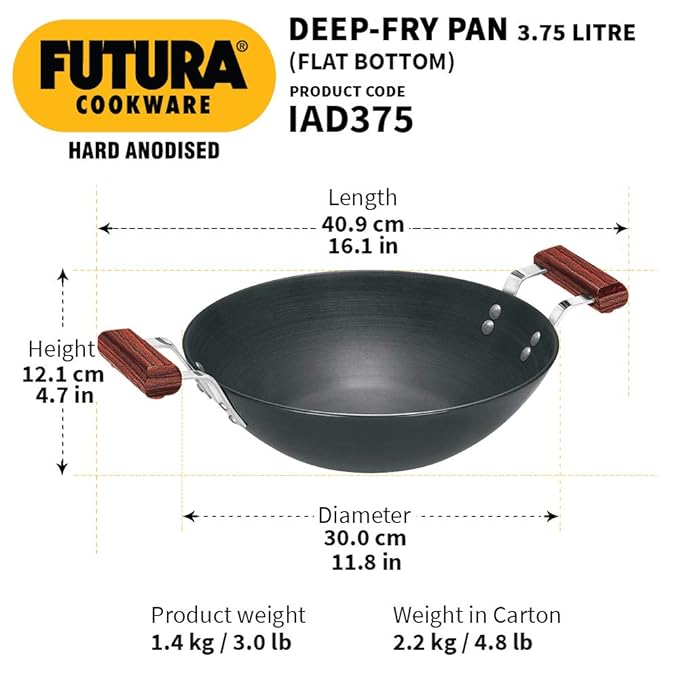 Hawkins Futura Hard Anodised Deep-Fry Pan 3.75 L, 30 cm, 4.06 mm Induction Compatible