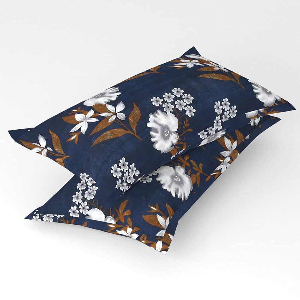 BSB HOME Premium Double Bedsheet with 2 Pillow Covers 160 TC 3 Pcs Set Blue & Brown