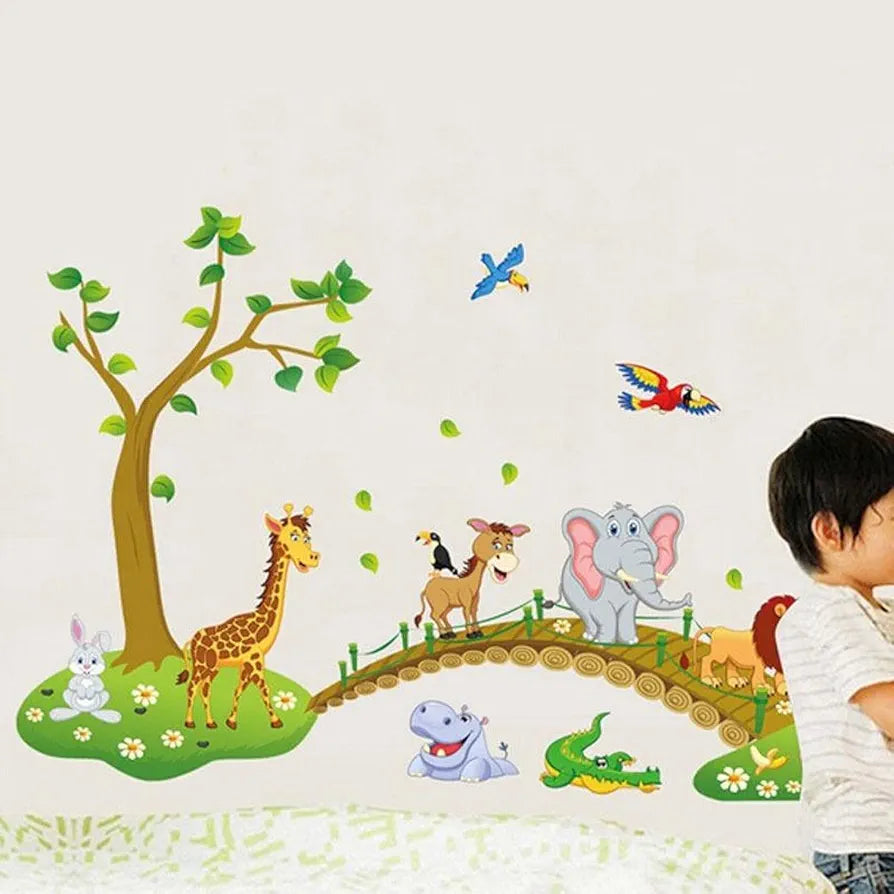 Jaamso Royals Pvc Vinyl Self-adhesive Wall Stickers Multi Colour Nursery Zoo Animals Kids Wall Stickers Multi color