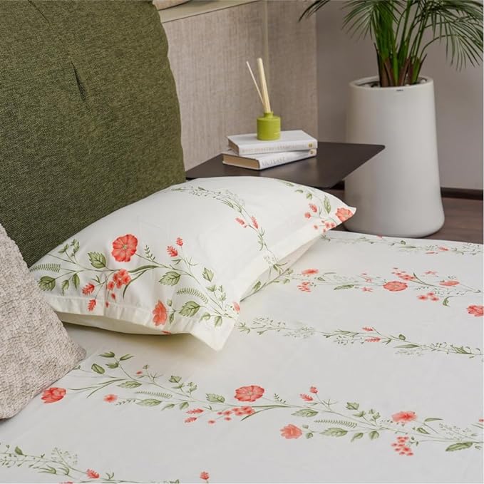 Urban Space Serene Bedsheet for Double Bed 2 Pillow Covers (Colour Veil Bloom Peach)