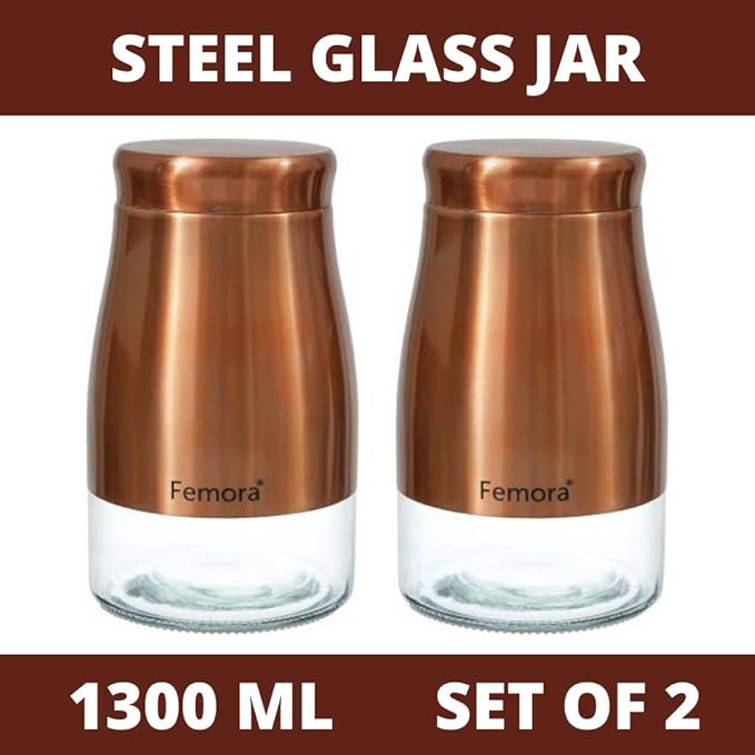 Femora Kitchen Storage Jars Copper Finish With See Through Bottom Jar | 1750 Ml | Pack of 4