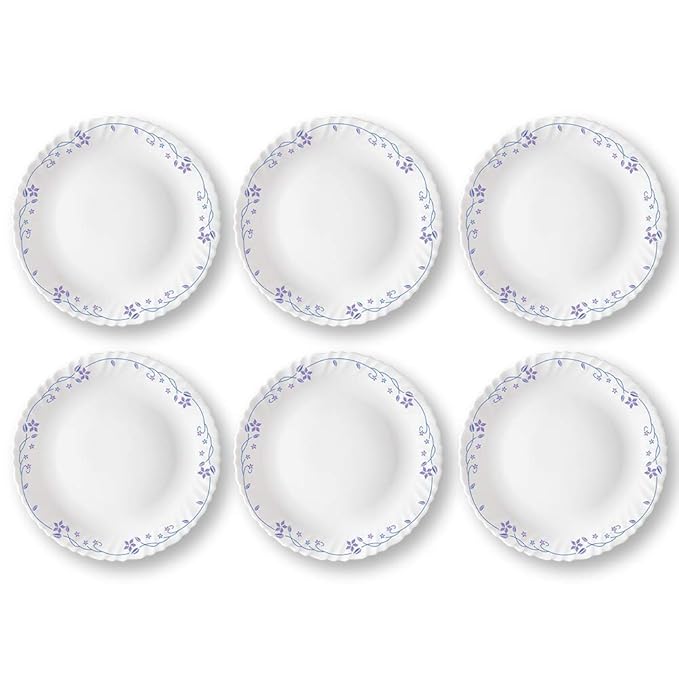 Larah by Borosil Flora, Opalware Full Plate | 11 Inch | White | Set of 6