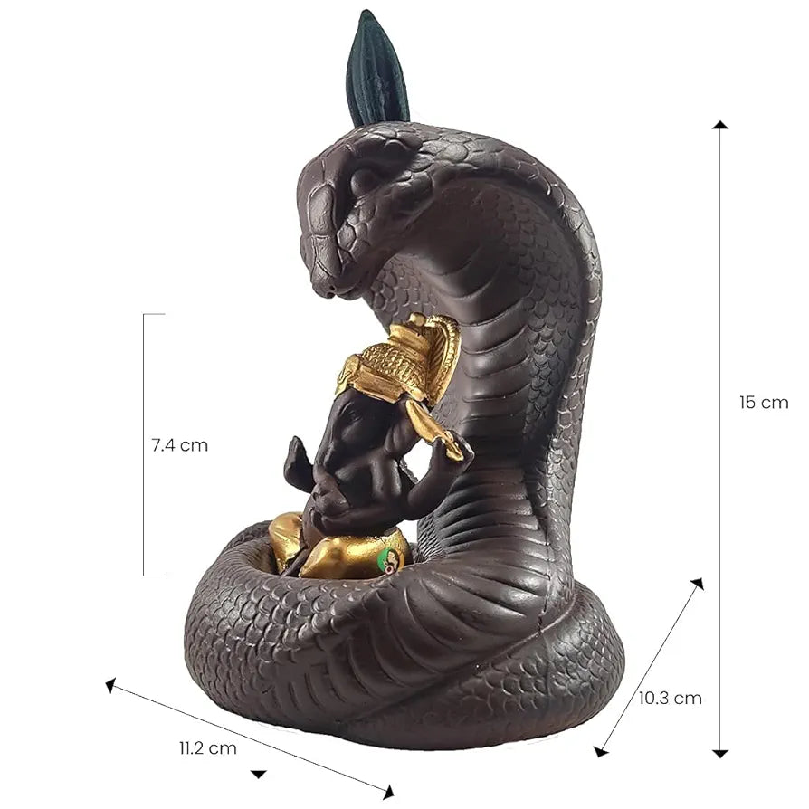 Jd Fresh Resin Back Flow Smoke Fountain Incense Holder Nag and Snake Ganesha Incense Burner with 30 Back Flow Incense Stick