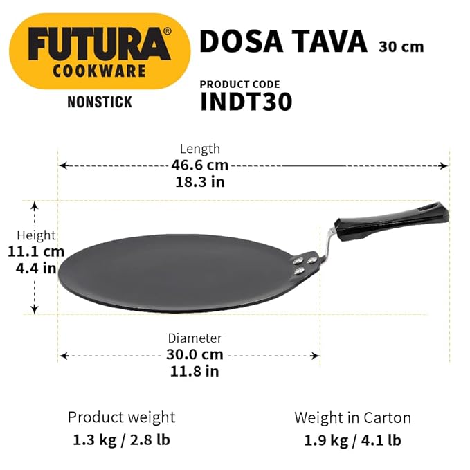 Hawkins Futura 30 cm Dosa Tava, Non Stick Dosa Tawa, Induction Dosa Tawa, Black