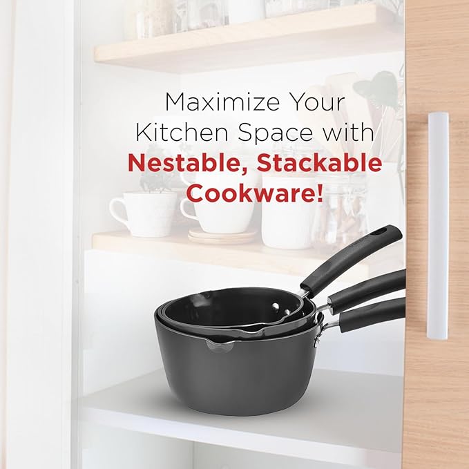 Vinod Black Pearl Hard Anodised American Non Stick Saucepan - 1 litre, 14cm | 3.25mm Thickness | Metal Spoon Friendly | Easy to Pour