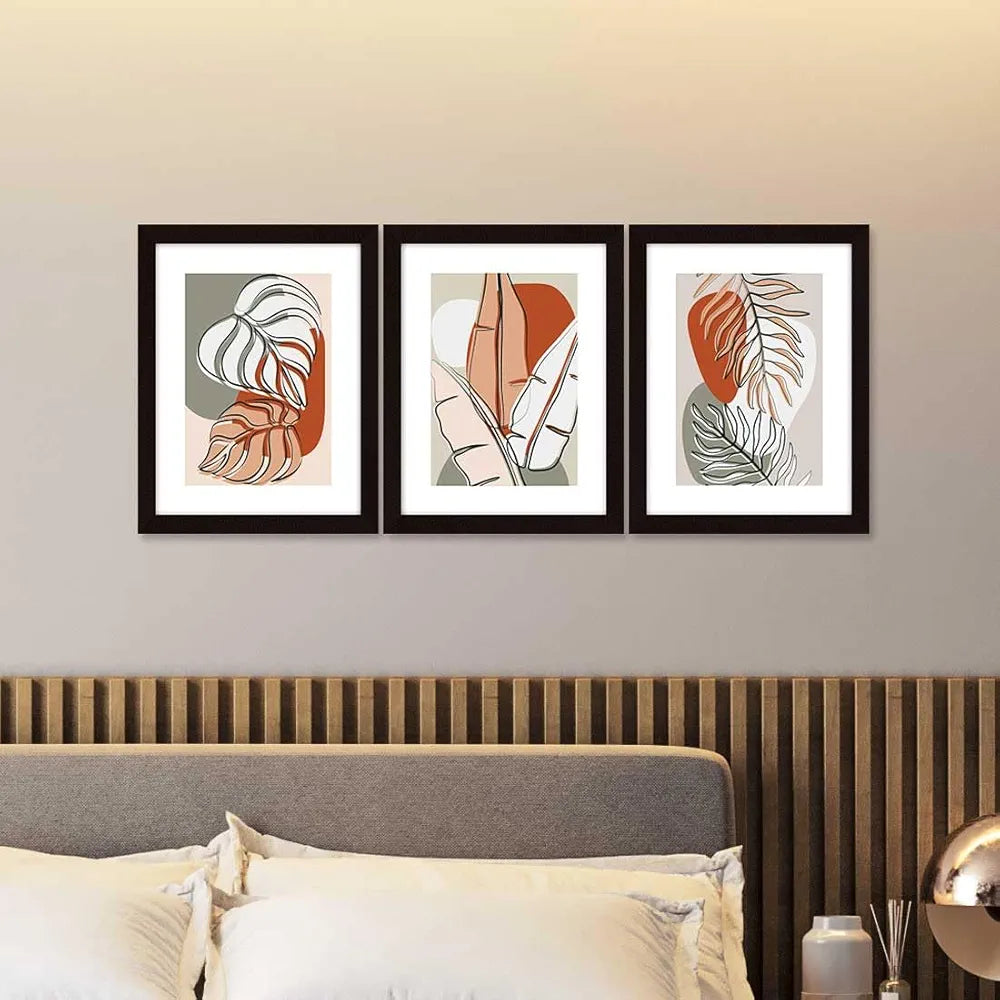 ArtX Paper Boho Leaf Wall Painting Set of 3